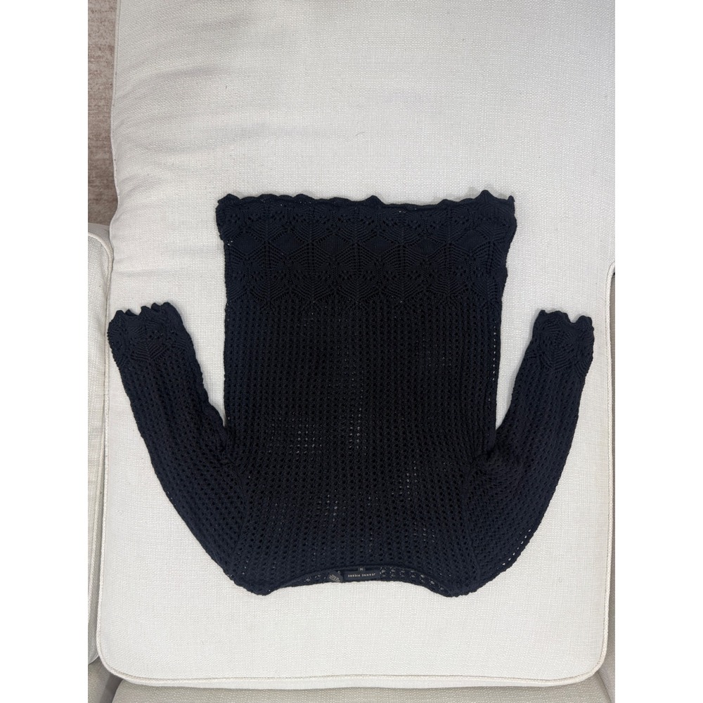 Jeanne Pierre Sweater Womens Medium Black Pointelle Scalloped Cotton Excellent